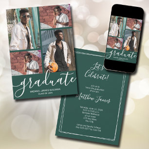 Multi Photo Dark Green Graduation Announcement