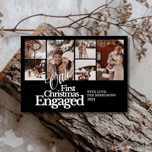 Multi Photo Elegant First Christmas Engaged Holiday Card (Creator Uploaded)