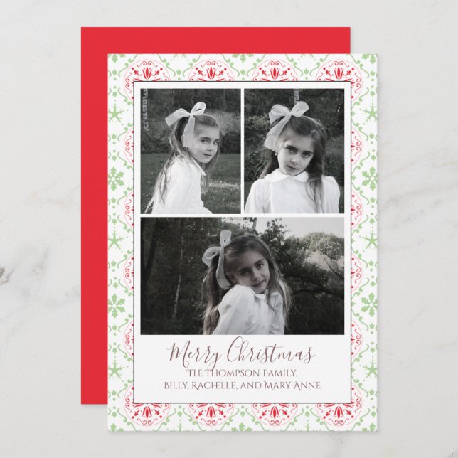 Multi Photo Elegant Nordic Snowflake Classic Holiday Card (Front/Back)