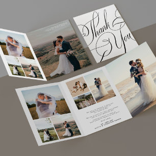 Multi photo elegant script wedding thank you card