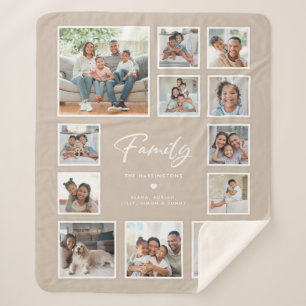 Multi Photo Family Collage Grid Neutral Beige Sherpa Blanket