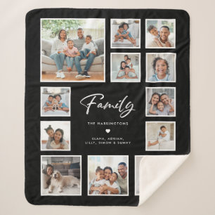 Multi Photo Family Collage Modern Keepsake Black Sherpa Blanket