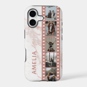Multi Photo Film Strip Pink Marble Personalized Ca