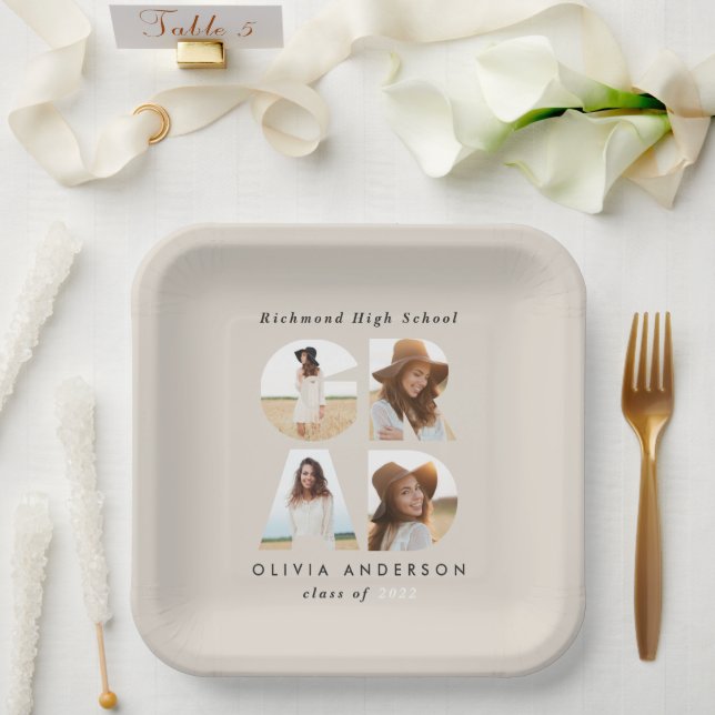 Multi photo grad black modern elegant party decor  paper plate (Wedding)