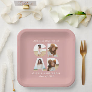 Multi photo grad pink modern elegant party decor paper plate