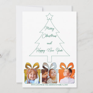 Multi Photo Green Unique Modern Merry Christmas Holiday Card