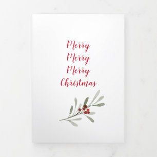 Multi Photo Modern Christmas Greens Tri-Fold Holiday Card