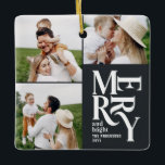 multi photo modern colourful black typography  ceramic ornament<br><div class="desc">Colourful vintage graphic black typography merry chritsmas multi photo holiday ornament design. Part of a bold fun holiday collection.</div>