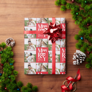 multi photo modern colourful red typography  wrapping paper