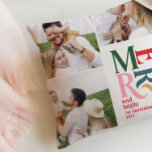 multi photo modern colourful typography unique throw pillow<br><div class="desc">Colourful vintage graphic unique typography merry chritsmas multi photo holiday ornament design. Part of a bold fun holiday collection.</div>