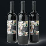 Multi photo modern elegant script black  wine label<br><div class="desc">Modern minimal stylish multi photo family home decor elegant script text peace,  joy and love Holiday Christmas favour gift wine label. Modern on trend black colour can be changed.</div>