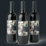 Multi photo modern elegant script black  wine label<br><div class="desc">Modern minimal stylish multi photo family home decor elegant script text peace,  joy and love Holiday Christmas favour gift wine label. Modern on trend black colour can be changed.</div>