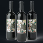 Multi photo modern elegant script olive green wine label<br><div class="desc">Modern minimal stylish multi photo family home decor elegant script text peace,  joy and love Holiday Christmas favour gift wine label. Modern on trend olive green colour can be changed.</div>