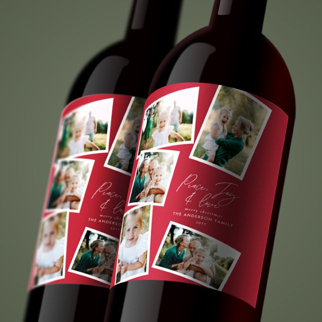 Multi photo modern elegant script red wine label (Creator Uploaded)