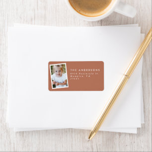 Multi photo modern elegant script terracotta party label
