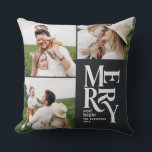 multi photo modern elegant typography unique black throw pillow<br><div class="desc">Modern minimal vintage graphic unique black and cream typography merry chritsmas multi photo holiday ornament design. Part of a bold fun holiday collection.</div>
