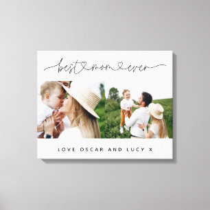 Multi photo modern script typography best mom  canvas print