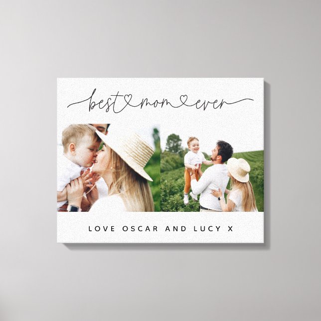 Multi photo modern script typography best mom  canvas print (Front)