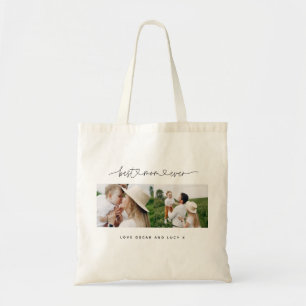 Multi photo modern script typography best mom pape tote bag