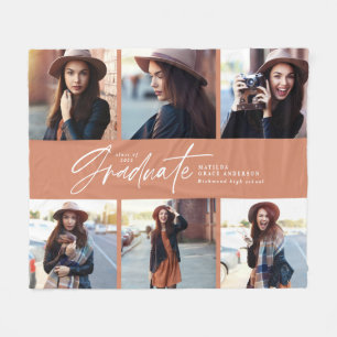 Multi photo modern terracotta script graduation fleece blanket