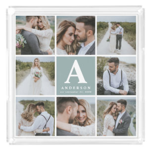 Multi photo monogram wedding family gift acrylic tray