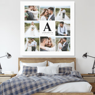 Multi photo monogram wedding family gift canvas print