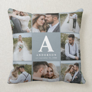 Multi photo monogram wedding family gift throw pillow