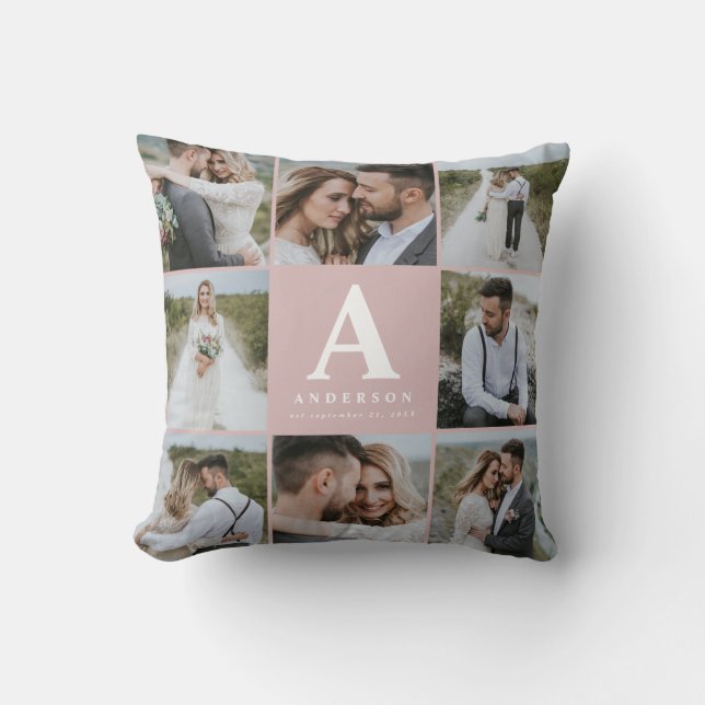 Multi photo monogram wedding family gift throw pillow (Front)