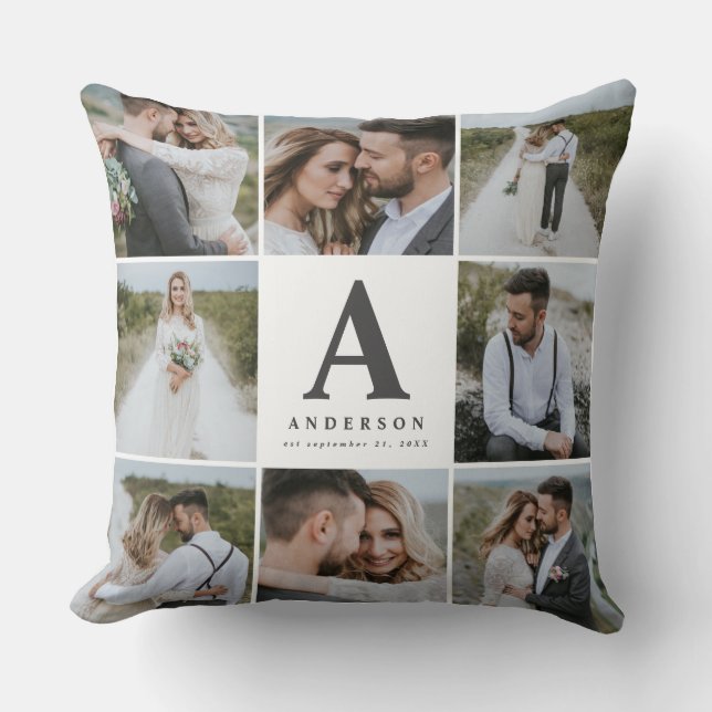 Multi photo monogram wedding family gift throw pillow (Front)