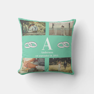 Multi Photo monogram wedding family gift  Throw Pillow