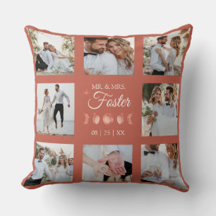 Multi Photo Mr. & Mrs. Terracotta Moon Wedding Throw Pillow