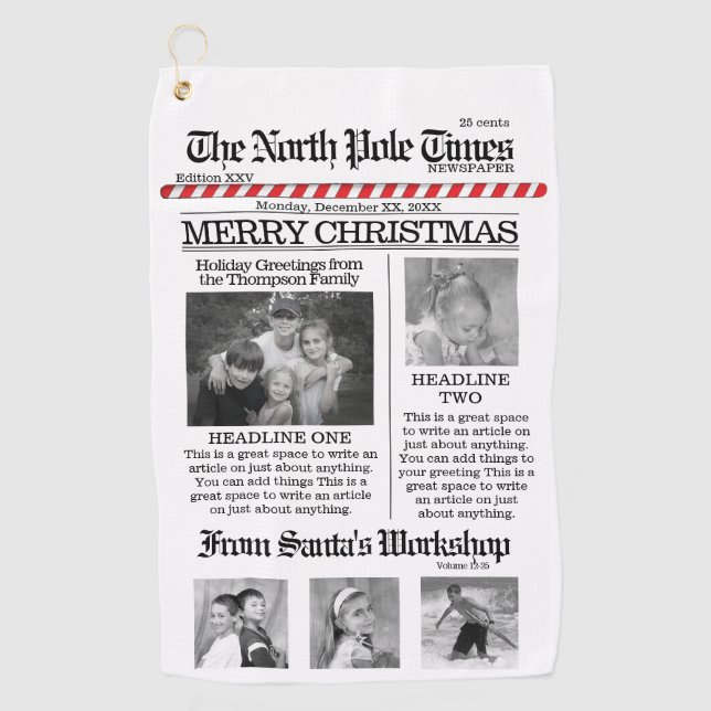 Multi Photo North Pole News Christmas Cute Merry Golf Towel (Front)