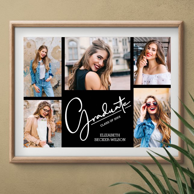 Multi Photo on Black Graduation Keepsake Poster (Personalized multiple photo graduate poster, INSTANT DOWNLOAD and/or PRINTED)