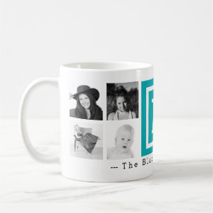 Multi Photo Personalized Monogram Bright Blue Coffee Mug