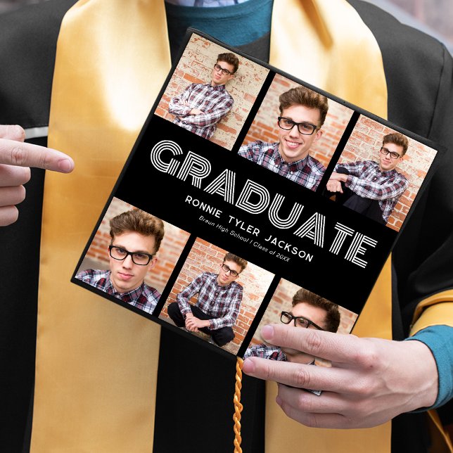 Multi Photo Retro Black Graduation Cap Topper (Creator Uploaded)