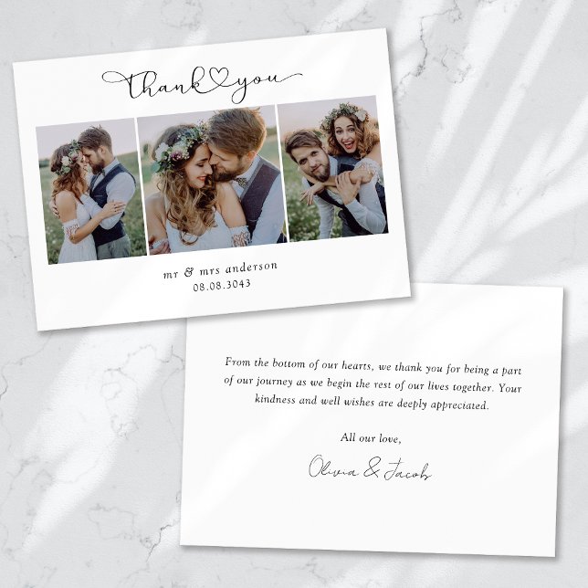 Multi Photo Script with Heart Wedding Photo Thank You Card (Creator Uploaded)