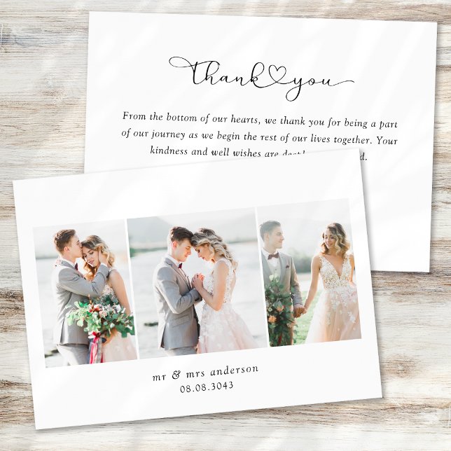 Multi Photo Script with Heart Wedding Photo Thank You Card (Creator Uploaded)