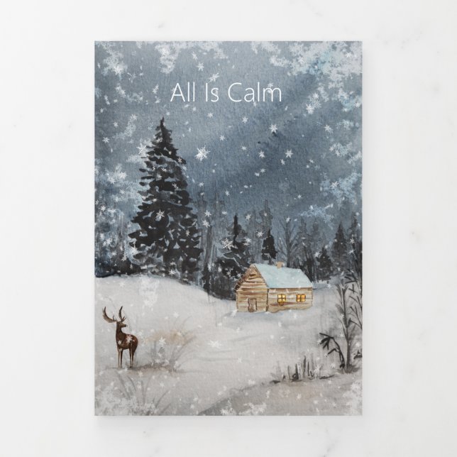 Multi Photo Traditional Winter Night Christmas Tri-Fold Holiday Card (Cover)