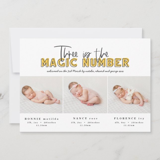 Multi photo triplet birth announcement (Front)