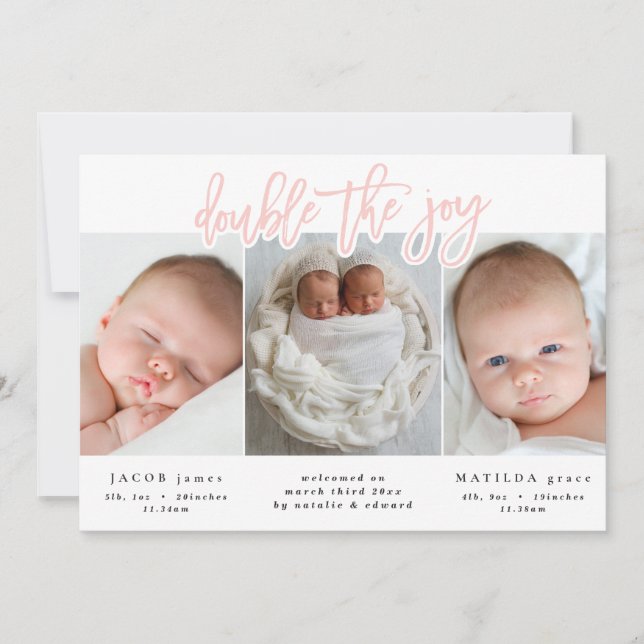 Multi photo twin birth announcement (Front)