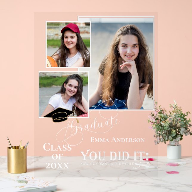 Multi Photo You Did It 2025 Grad Announcement      Acrylic Sign (Wedding)