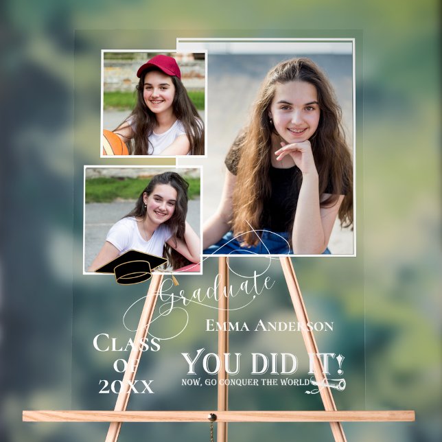 Multi Photo You Did It 2025 Grad Announcement      Acrylic Sign (Class of 2026 Multi Photo “You Did It” Acrylic Sign – Personalized Graduation Keepsake Gift)