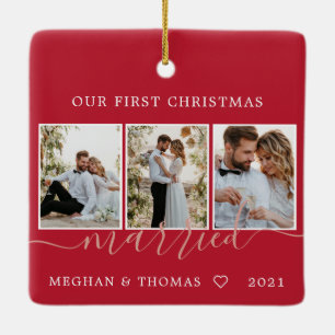 Multi photos first Christmas Married Ceramic Ornam Ornament