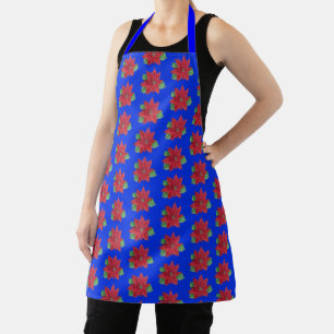 Multi- Poinsettia - Festive Apron - Blue