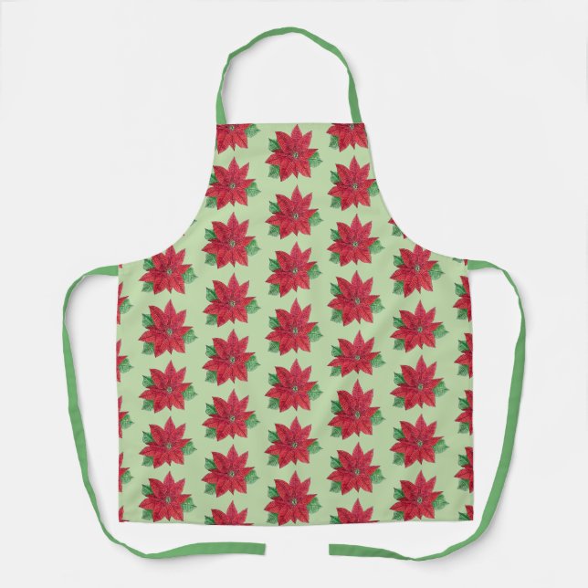 Multi- Poinsettia - Festive Apron - Mint (Front)