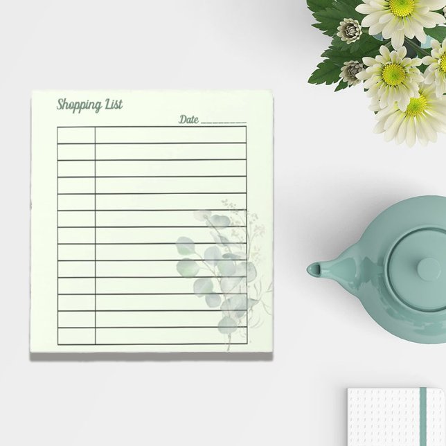 Multi Purpose Custom Purpose Eucalyptus Botanical Notepad (Custom Purpose : 
Shopping List)