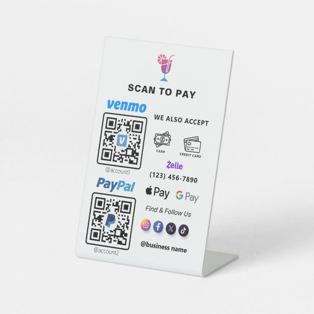 Multi QR Code Payment | White Scan to Pay  Pedesta Pedestal Sign (Front)