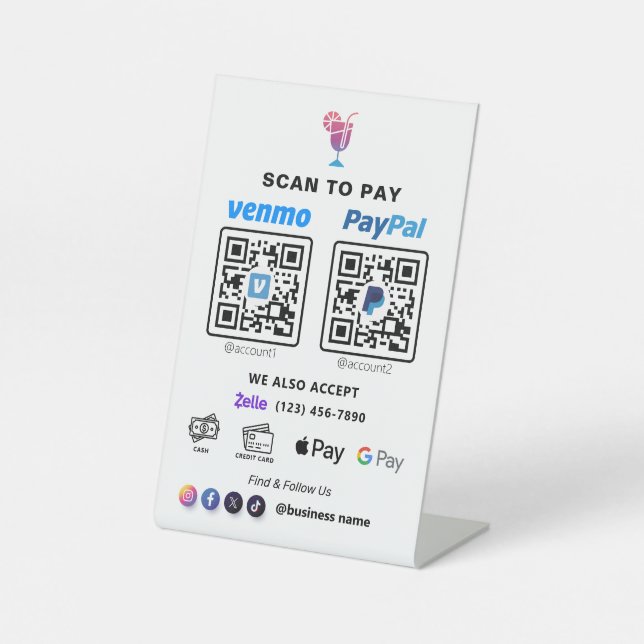 Multi QR Code Payment | White Scan to Pay  Pedesta Pedestal Sign (Front)