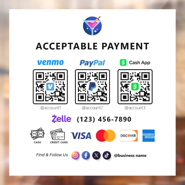 Multi QR Code Payment | White Scan to Pay  Pedesta Window Cling (Sheet 2)