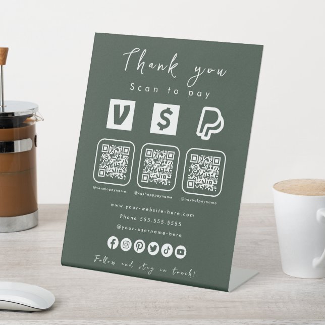 Multi QR Code Paypal Venmo Cash App Forest Green Pedestal Sign (In SItu)